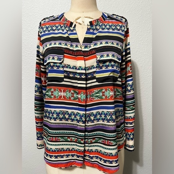 Collective Concepts Blouse. Size Small. Floral stripe print. Button front. - Picture 1 of 11